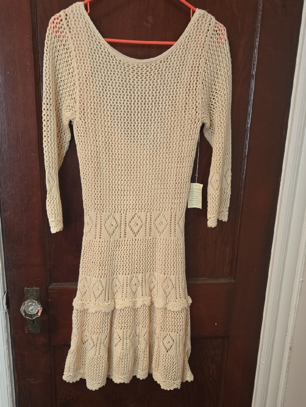Moda International Cream Cotton Knit Coquette Festival Low Back Dress